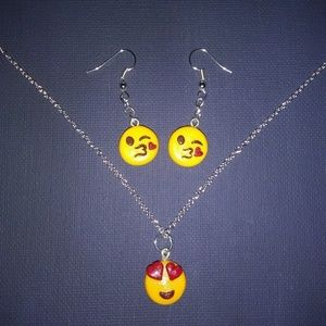 Polymer Clay Emoji Necklace & Earrings Set